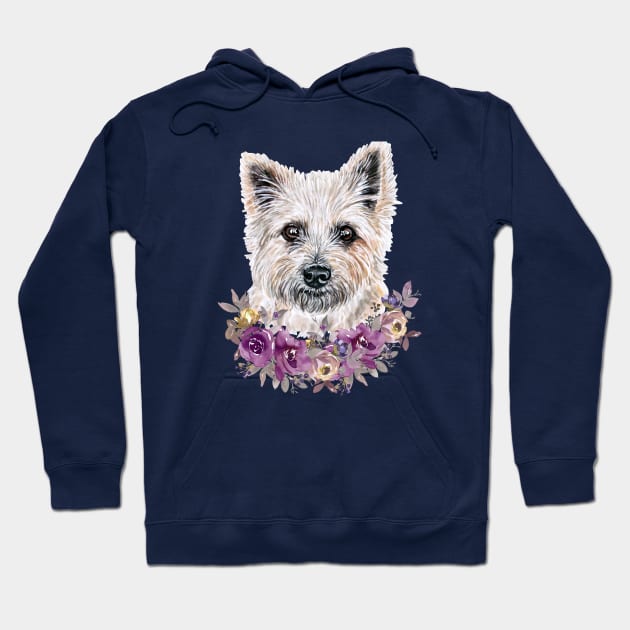 Cute Cairn Terrier With Flowers Illustration Art Hoodie by AdrianaHolmesArt